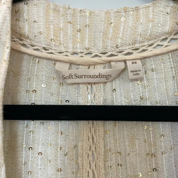 Soft Surroundings Loose Weave Ivory Gold Sequin Cardigan Boho Relaxed Top Sz XS - Picture 3 of 9